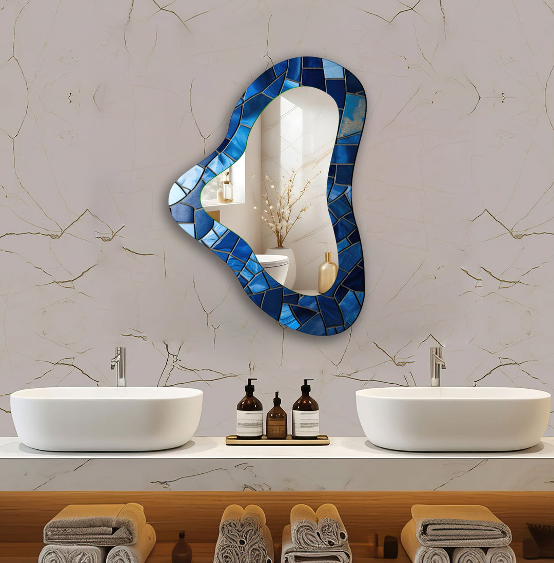 Blue Decorative Irregular Glass Wall Mirror