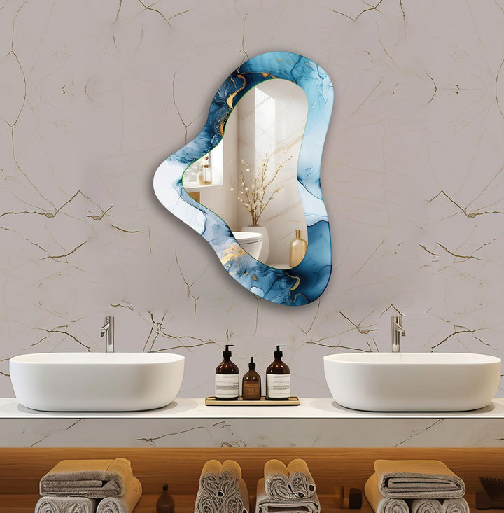 Decorative Blue Irregular Glass Wall Mirror