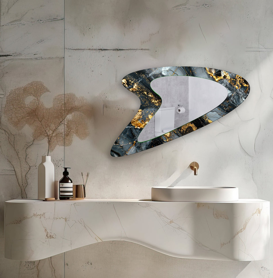 Grey & Gold Marble Aesthetic Wall Mirror