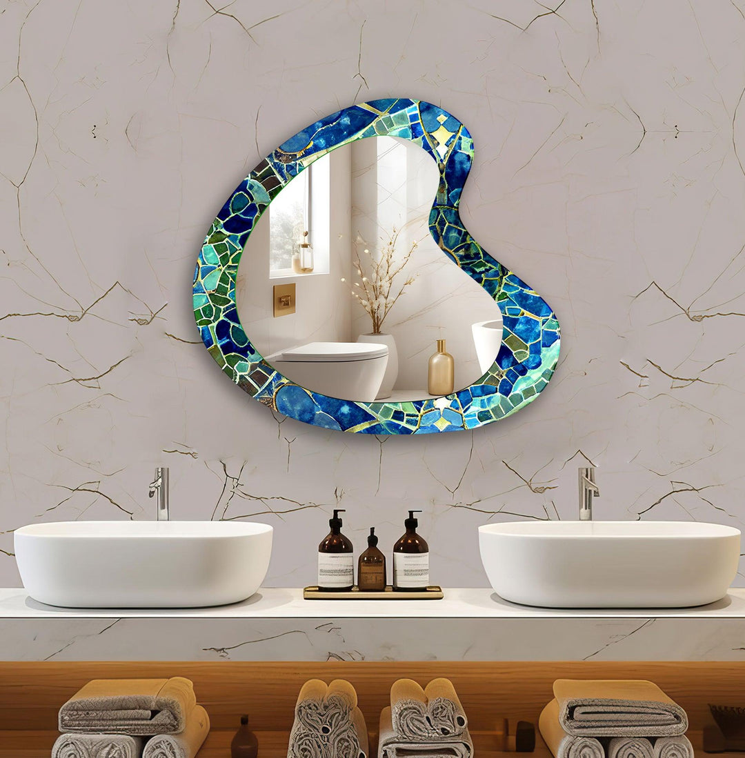 Blue Mosaic Marble Bathroom Wall Mirror