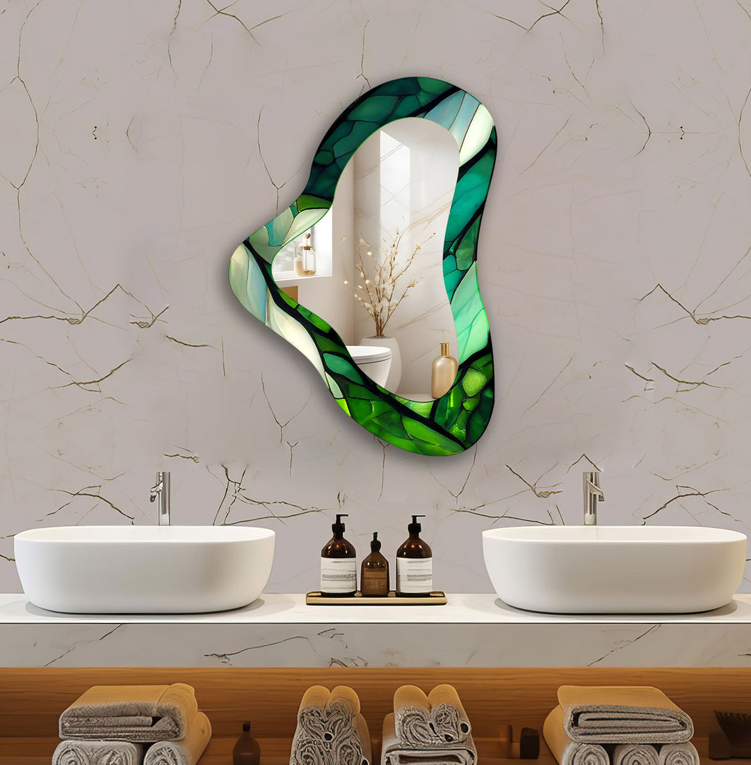 Vivid Green Asymmetrical Glass Wall Mirror