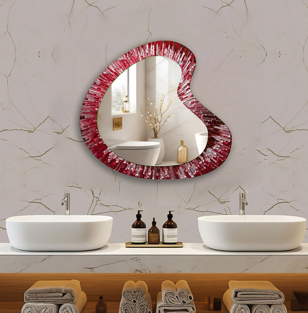 Red Lines Abstract Decorative Wall Mirror