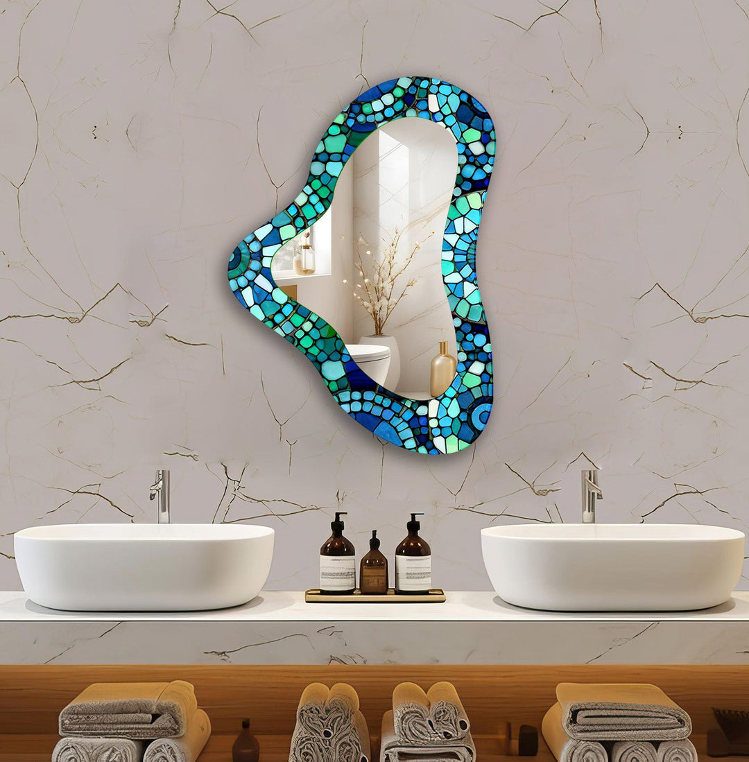 Blue Mosaic Irregular Glass Wall Mirror