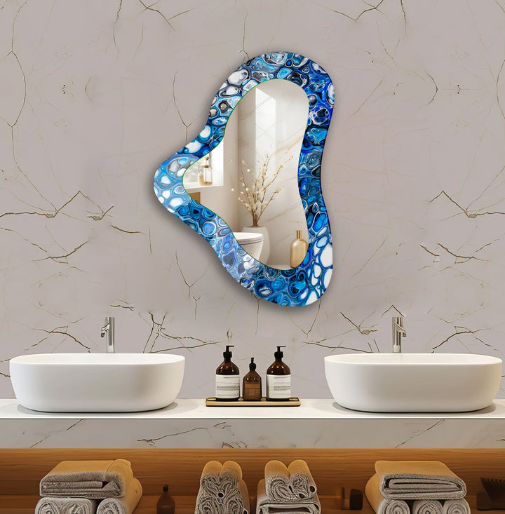 Modern Blue Asymmetrical Glass Wall Mirror