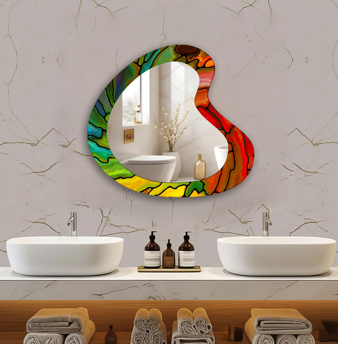 Red & Green Stained Modern Wall Mirror