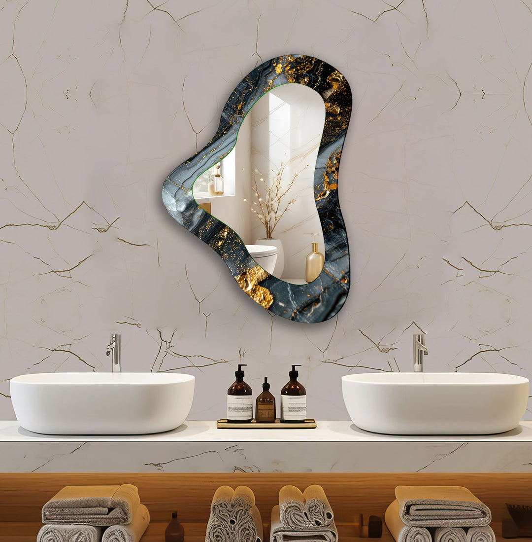 Gold Marble Asymmetrical Glass Wall Mirror