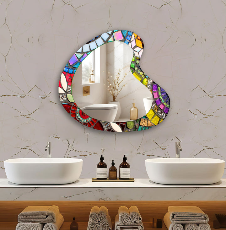 Colorful Mosaic Asymmetrical Glass Wall Mirror