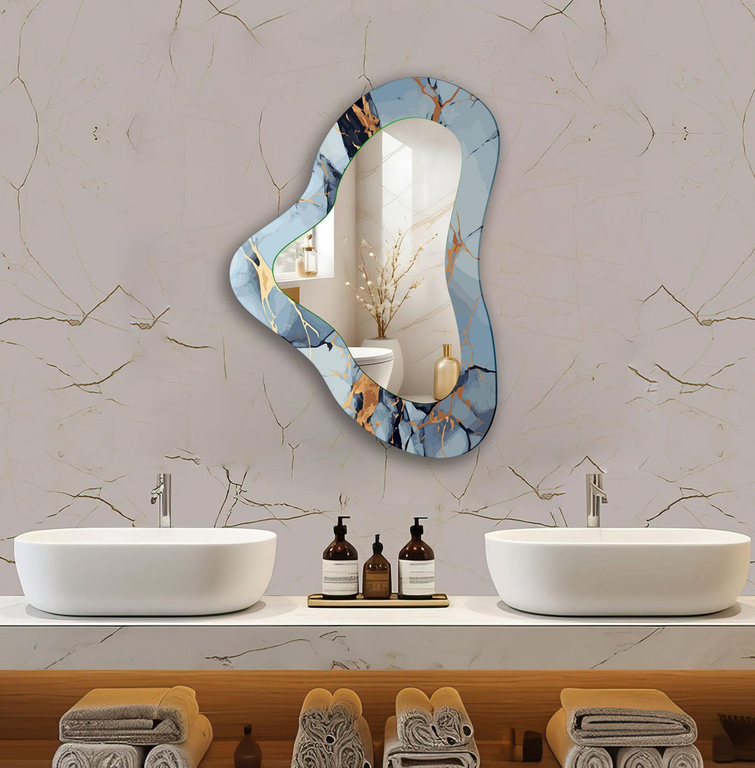 Blue Marble Asymmetrical Glass Wall Mirror