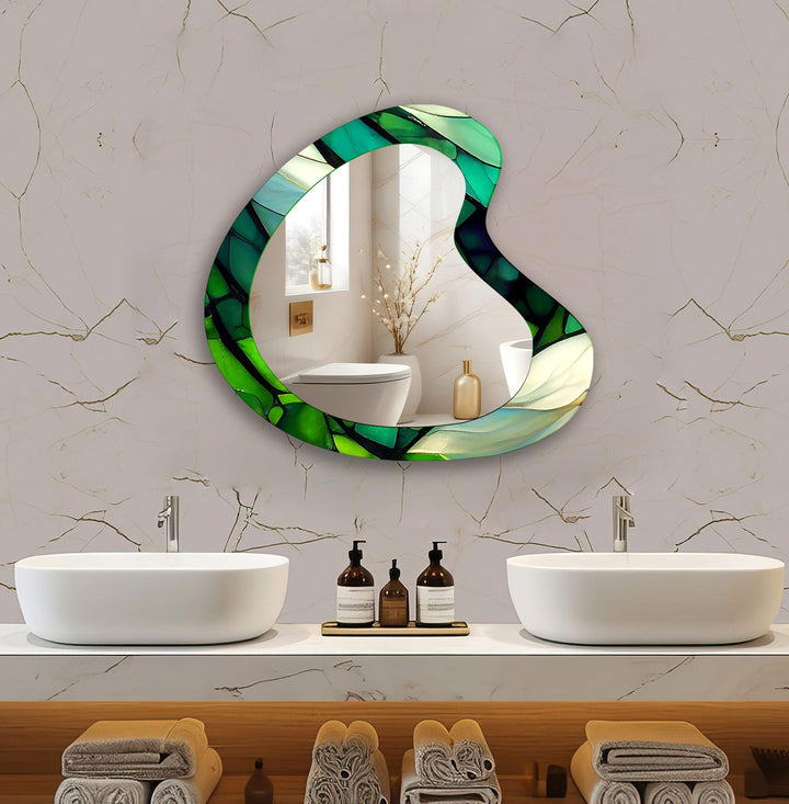 Green Stained Asymmetrical Wall Mirror