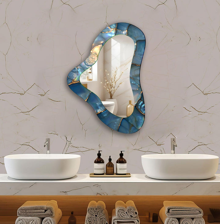 Blue Irregular Glass Wall Mirror