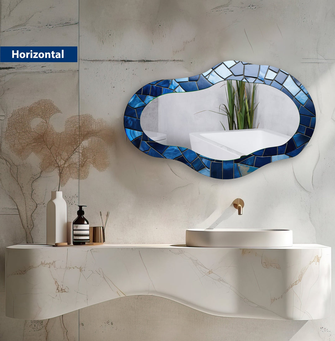 Stanied Blue Asymmetric Wall Mirror