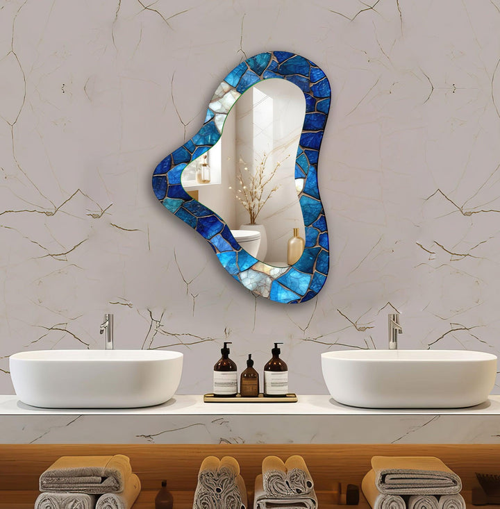 Modern Blue Stained Irregular Wall Mirror