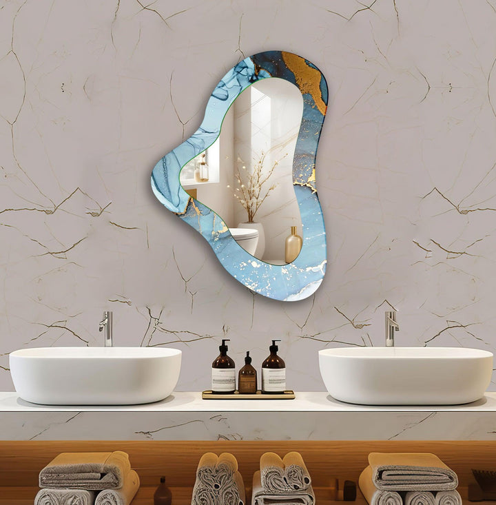 Blue Modern Irregular Glass Wall Mirror