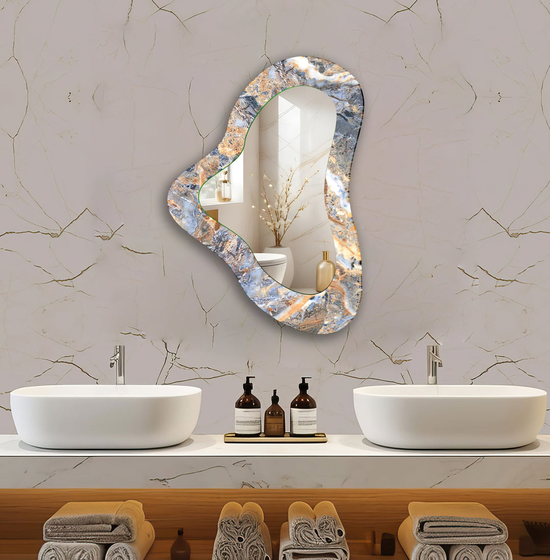 Elegant Marble Irregular Glass Wall Mirror