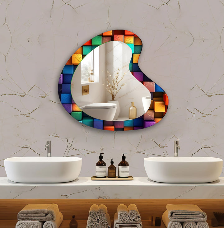 Modern Colorful Cubes Irregular Glass Wall Mirror