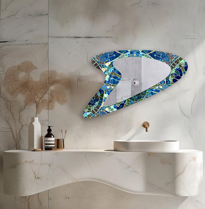 Blue - Green Modern Mosaic Glass Wall Mirror