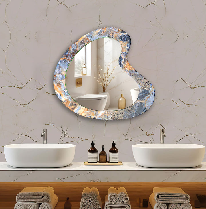 Blue Elegant Marble Bathroom Wall Mirror