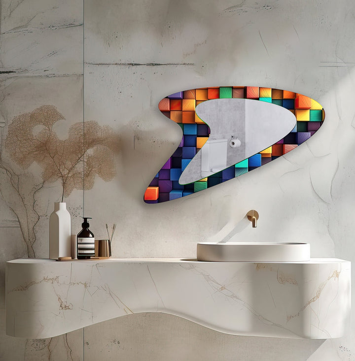 Popart Cubes Modern Asymmetrical Wall Mirror