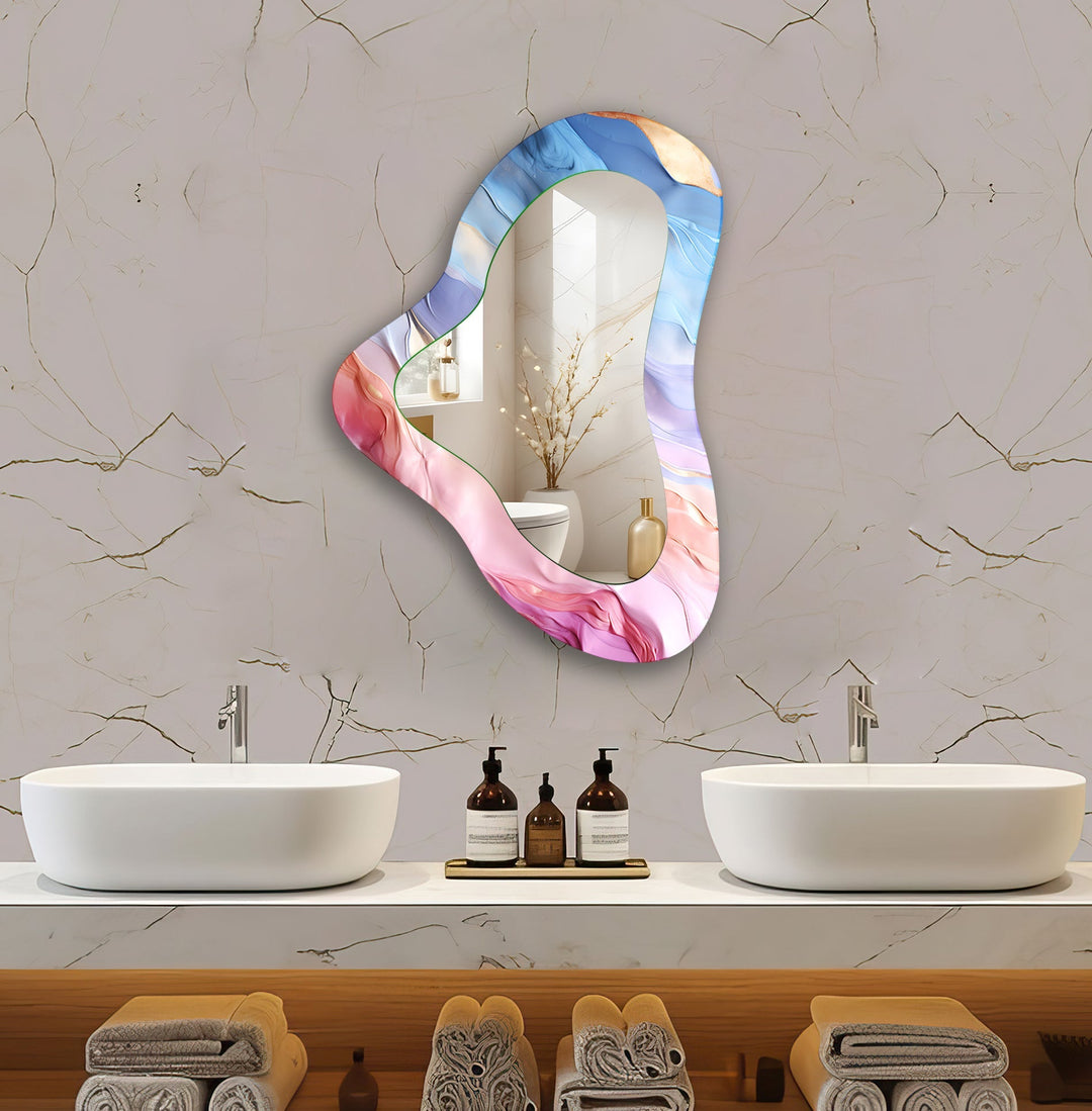 Pink Asymmetrical Glass Wall Mirror