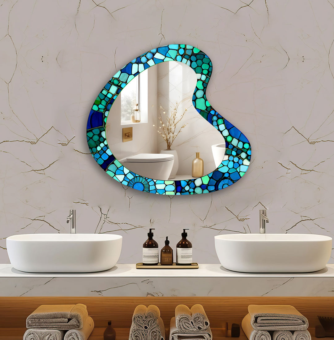 Green&Blue Mosaic Marble Bathroom Wall Mirror