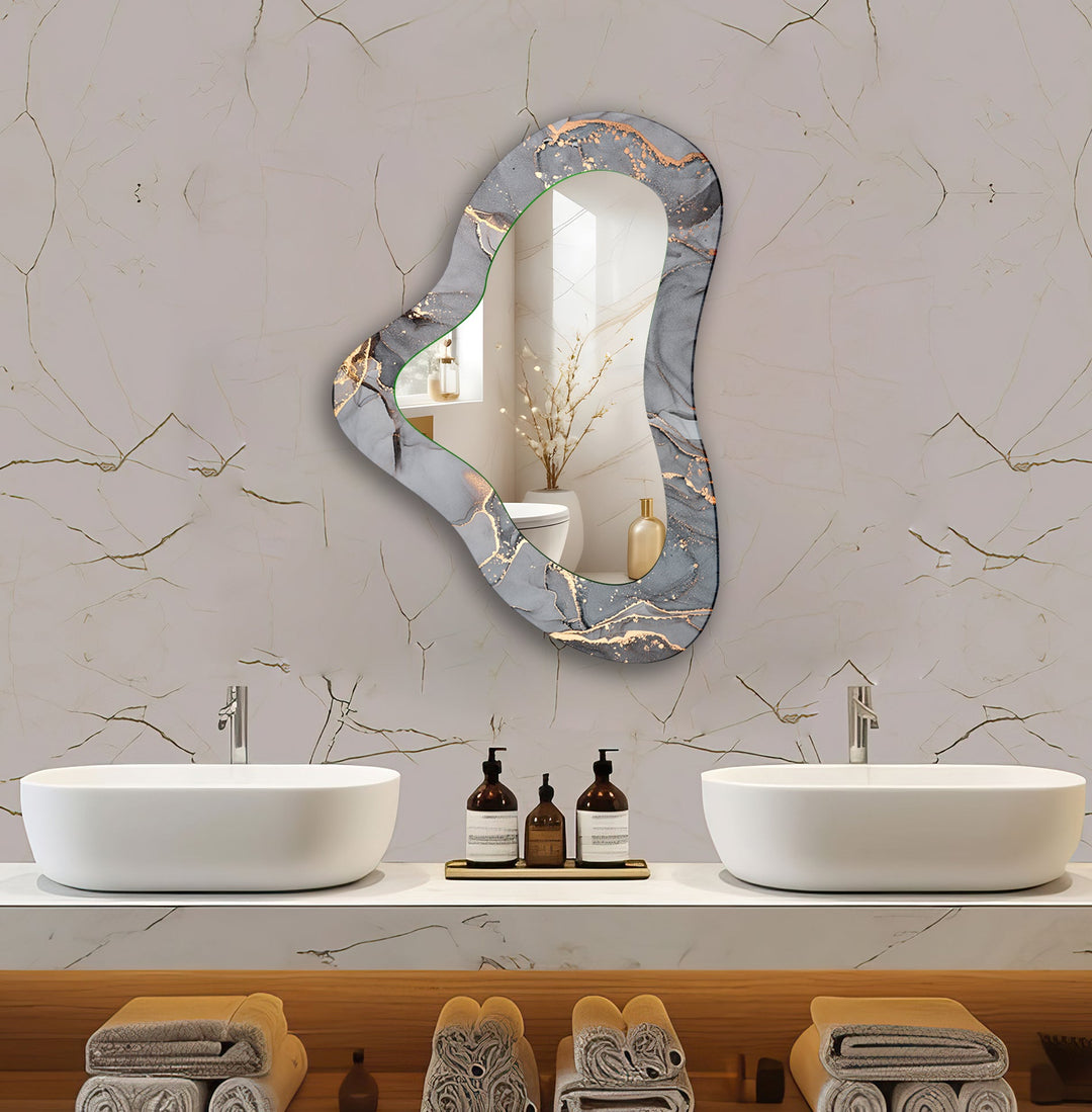 Gray Decorative Asymmetrical Glass Wall Mirror