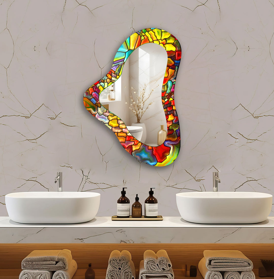 Red & Yellow Irregular Glass Wall Mirror