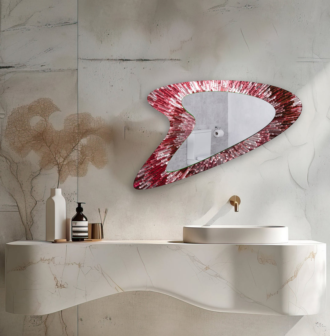 Red Abstract Aesthetic Wall Mirror