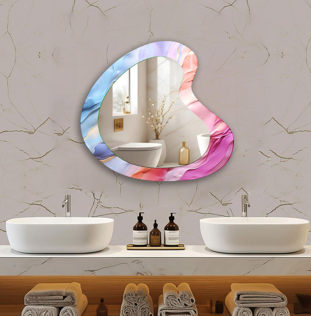 Vivid Pink Abstract Irregular Glass Wall Mirror