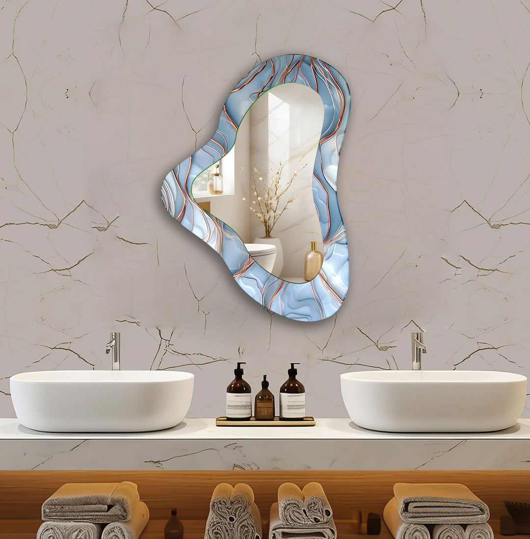 Modern Blue Irregular Glass Wall Mirror