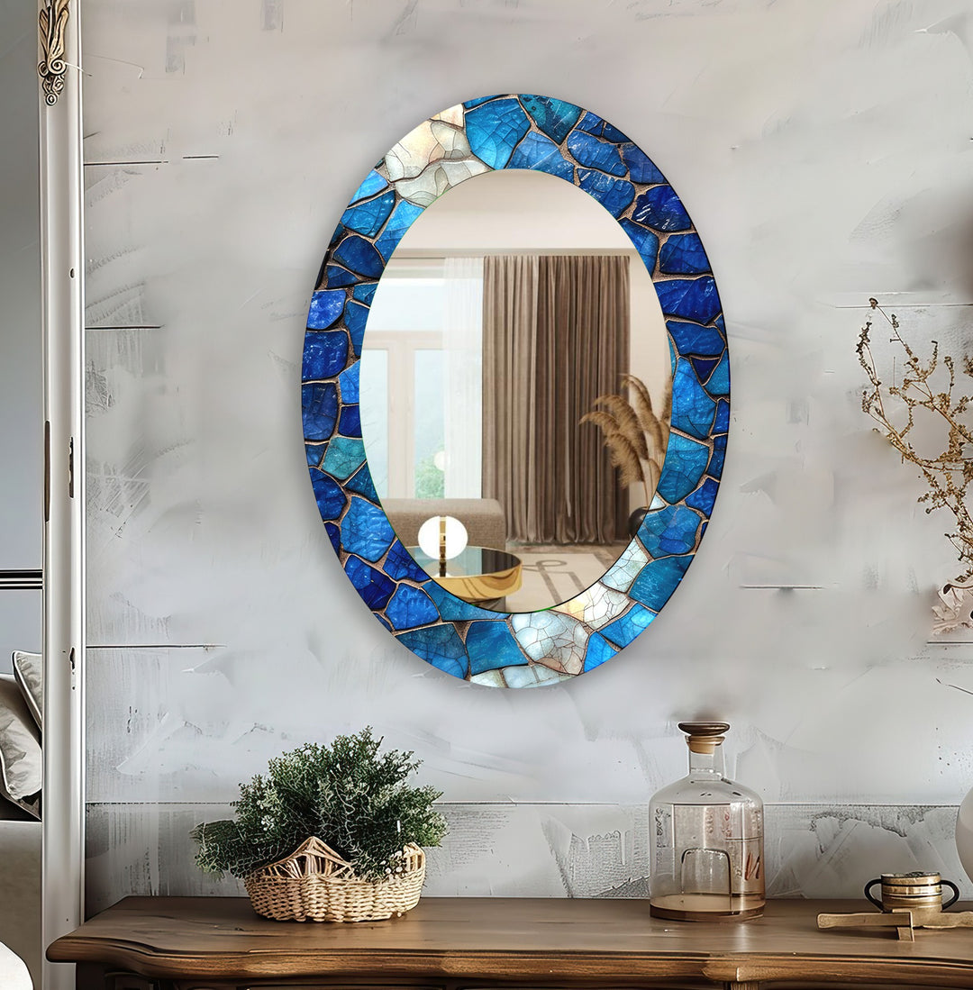 Blue Mosaic Oval Wall Mirror