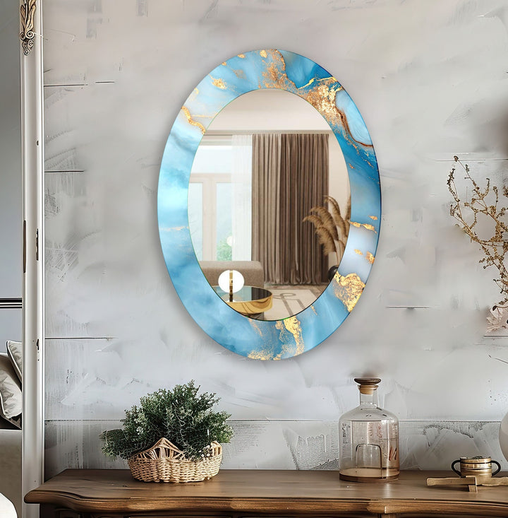 Blue Marble Oval Wall Mirror