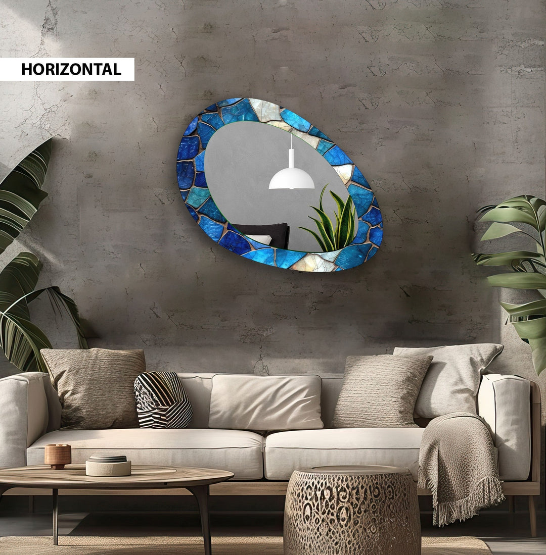 Blue Oval Living Room Wall Mirror