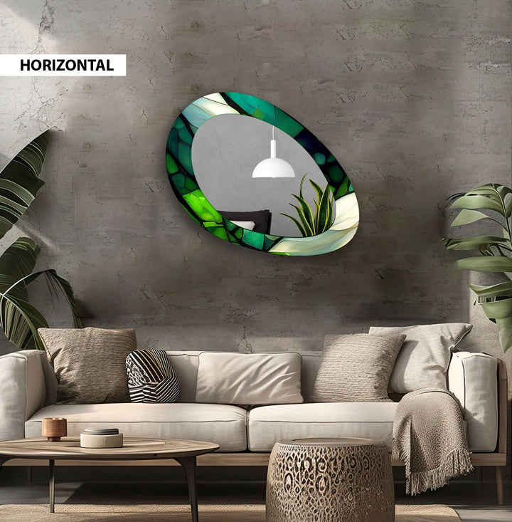 Green Living Room Mirror Oval Entryway Wall Mirror