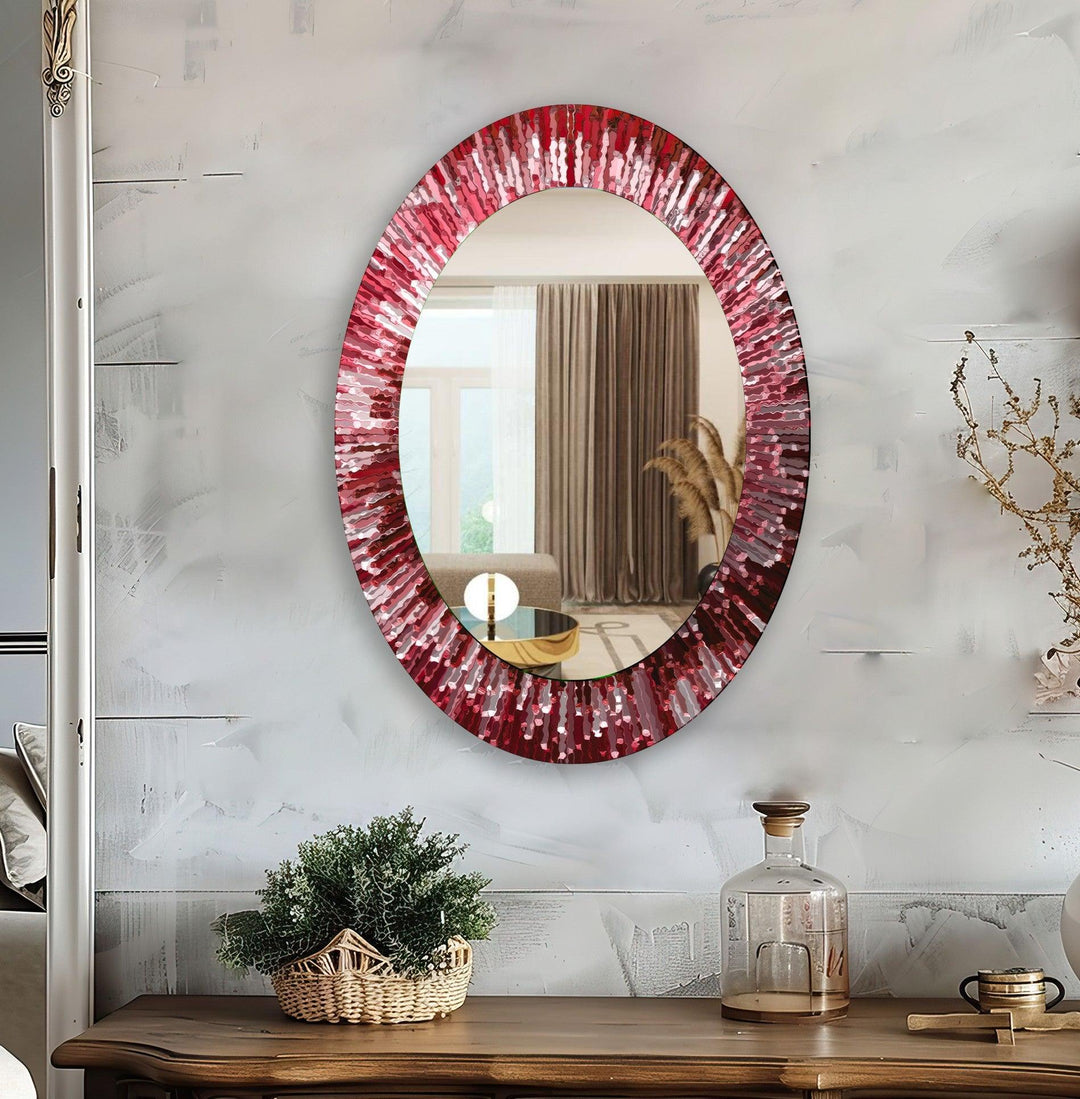 Red Mosaic Oval Wall Mirror