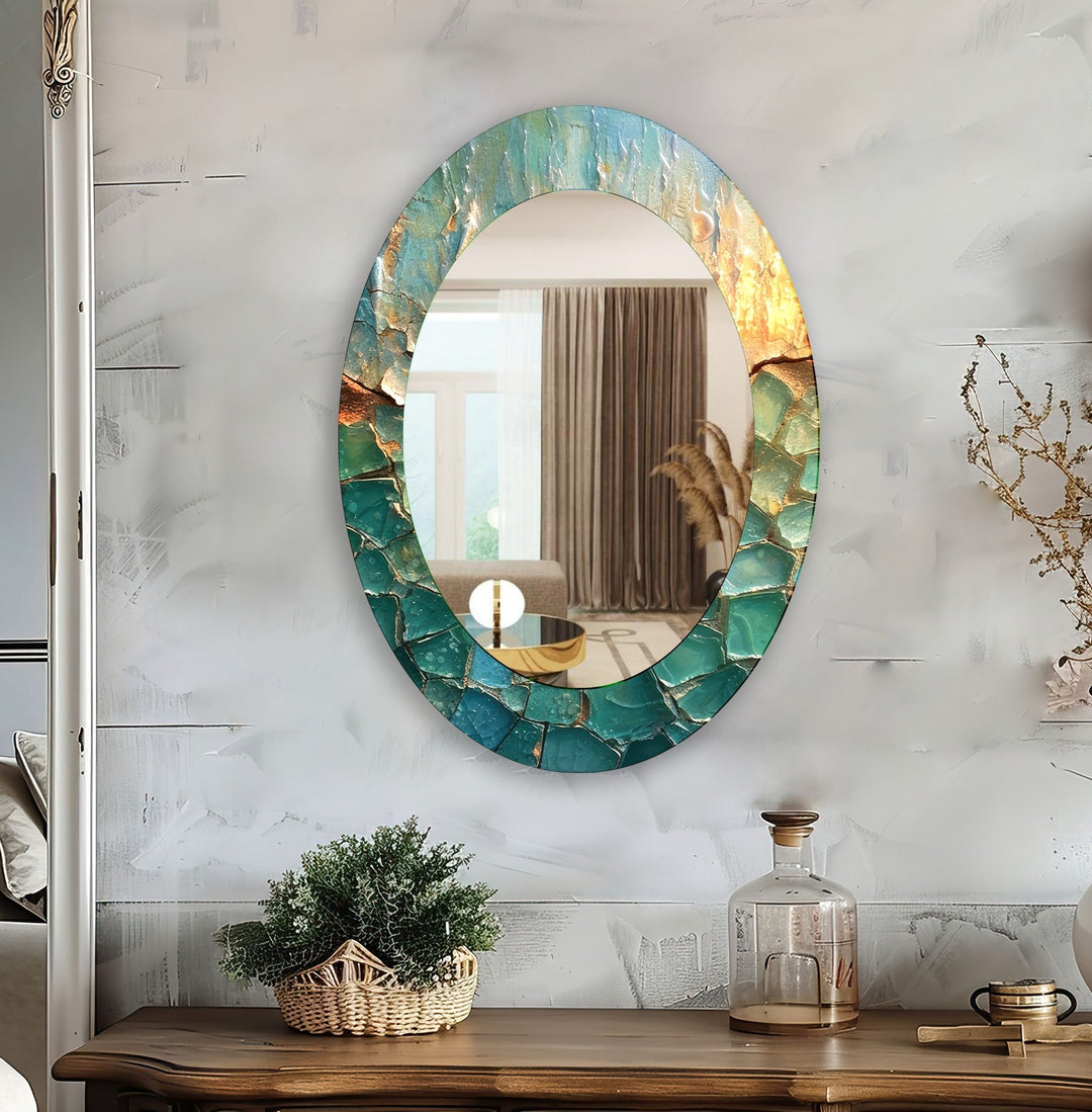 Turquoise Marble Oval Wall Mirror