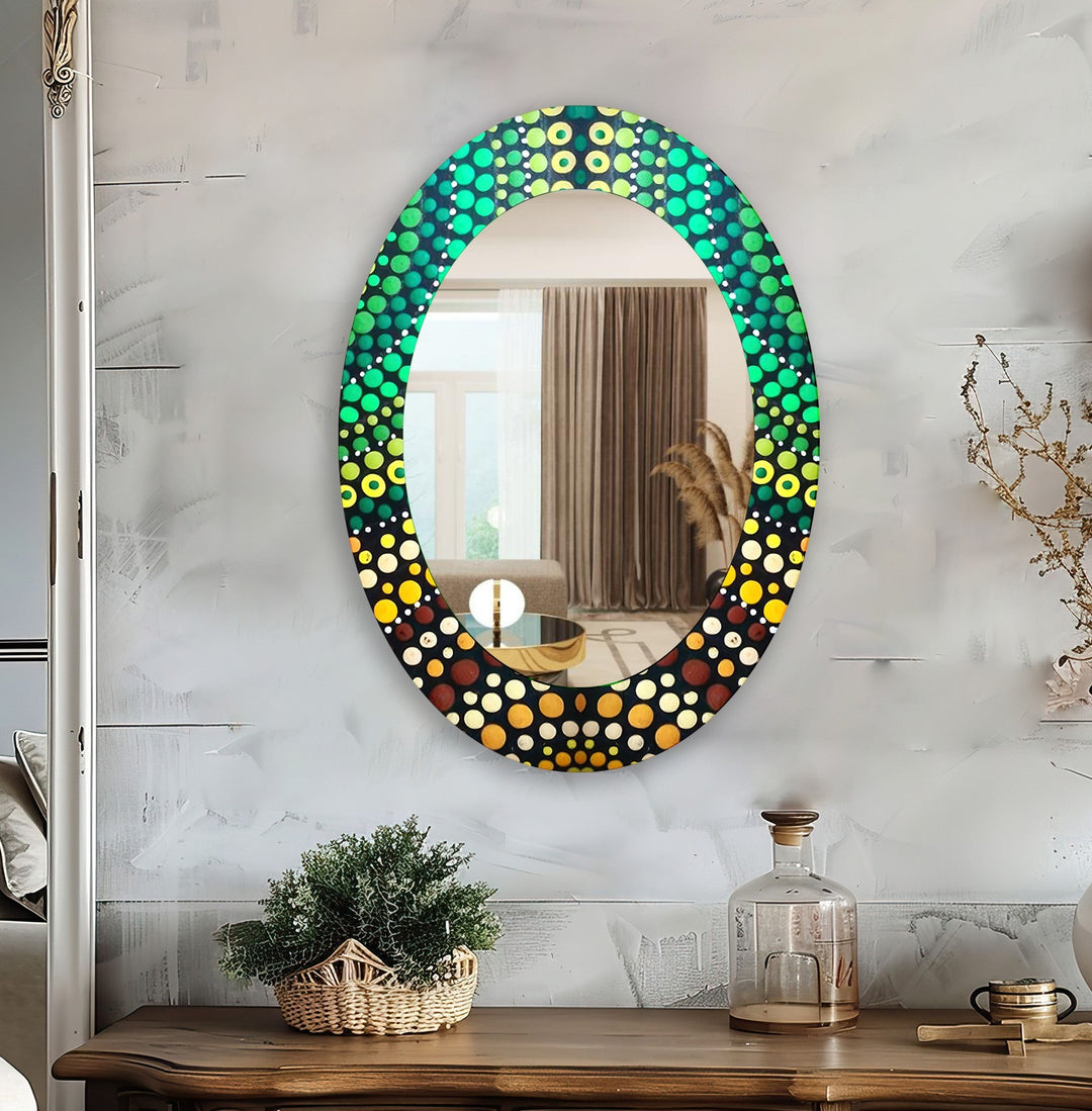 Green Mosaic Oval Wall Mirror