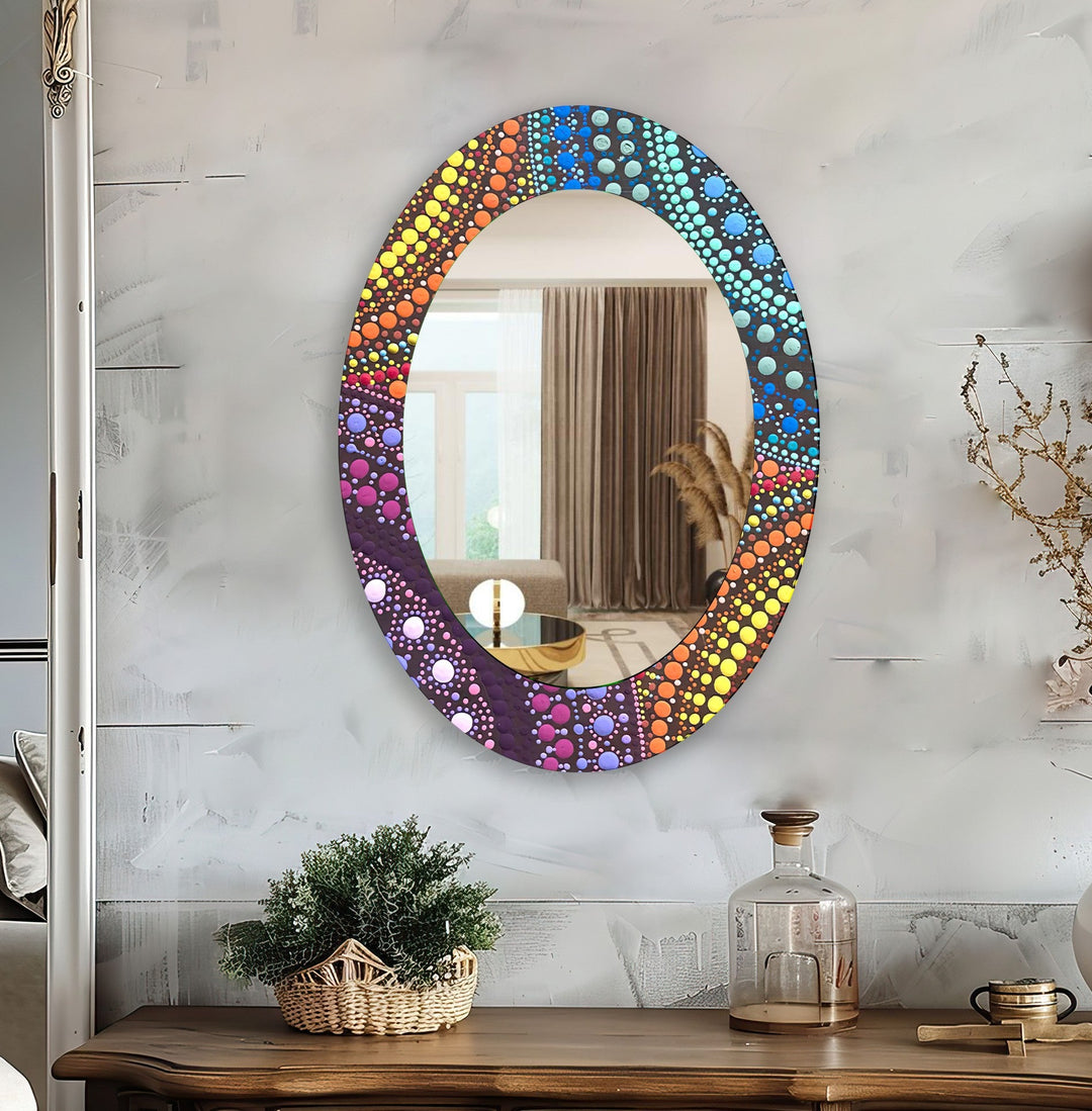 Yellow Color Mosaic Oval Wall Mirror