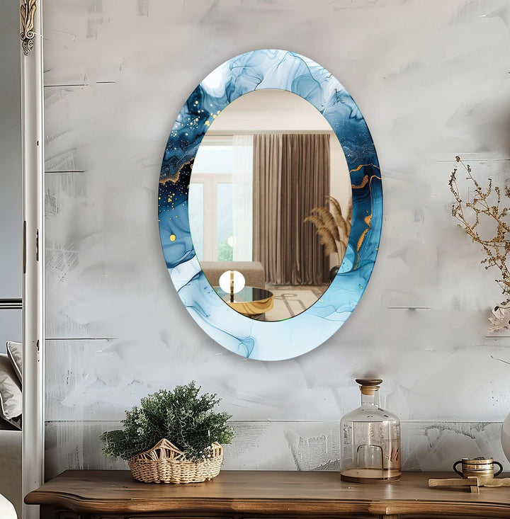 Blue And Gold Modern Oval Wall Mirror