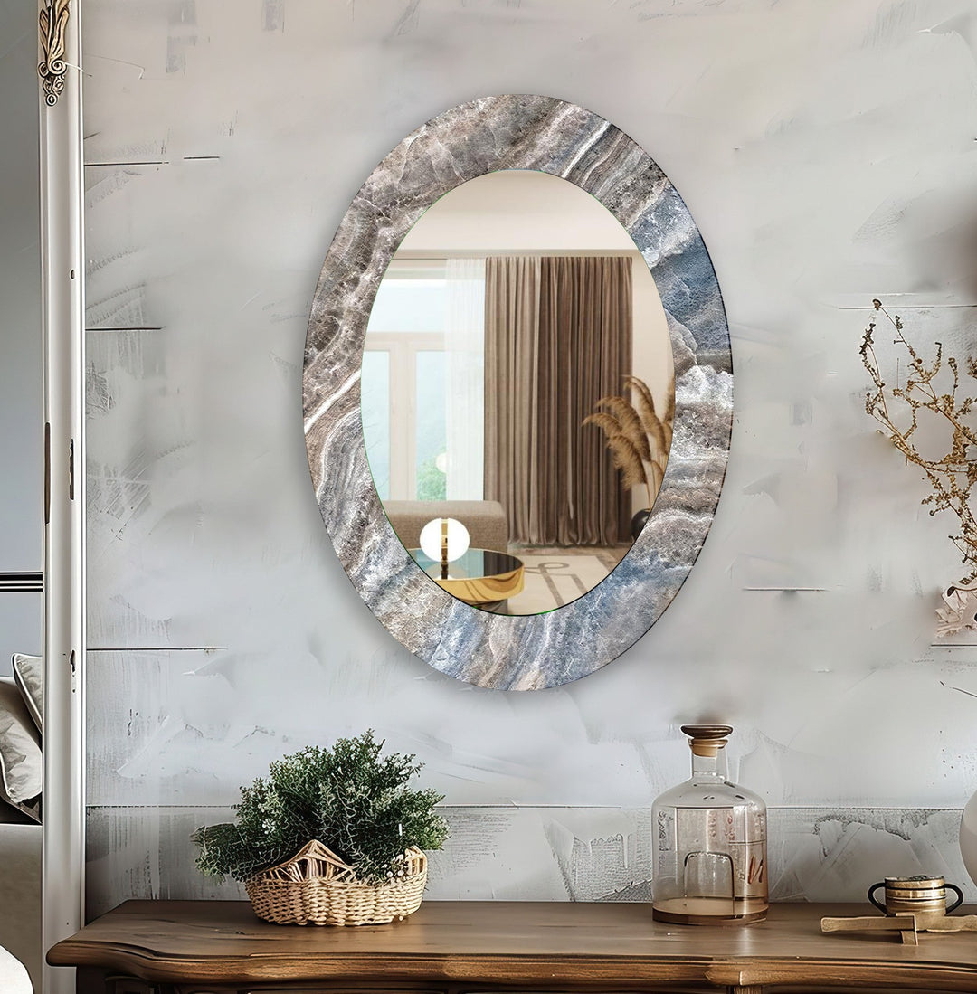 Gray Entryway Oval Wall Mirror