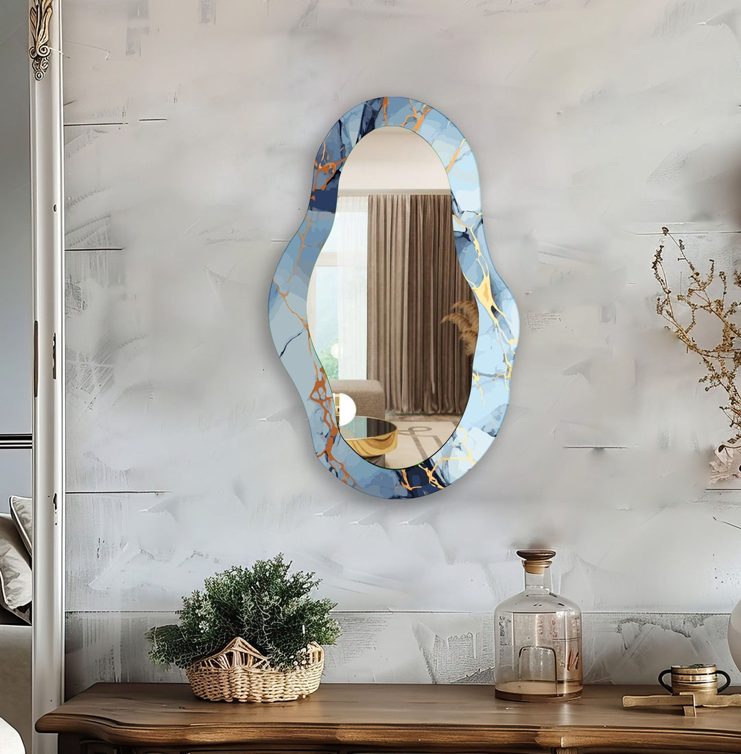 Blue And Gold Marble Wall Mirror