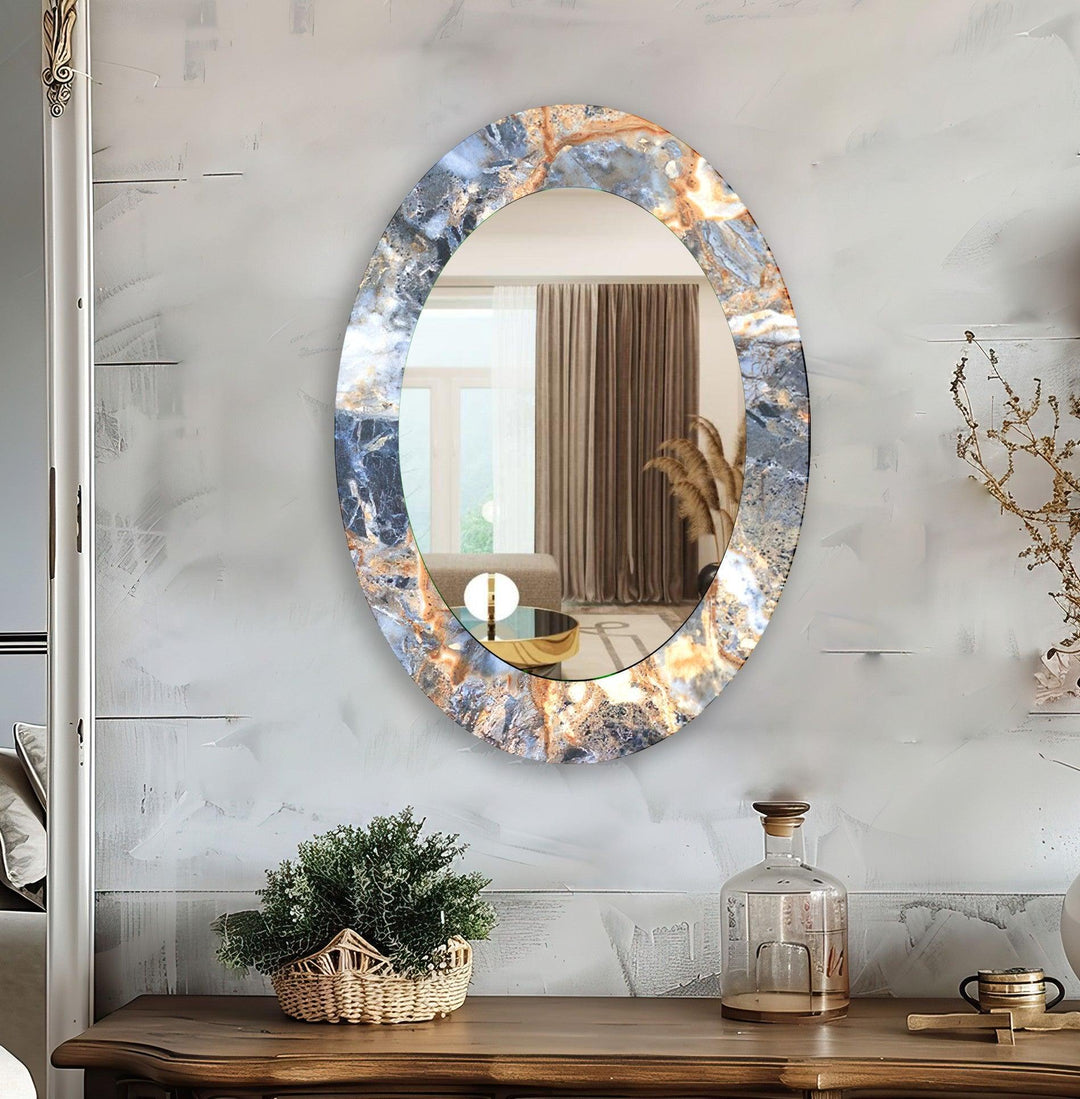 Gray Abstract Oval Wall Mirror