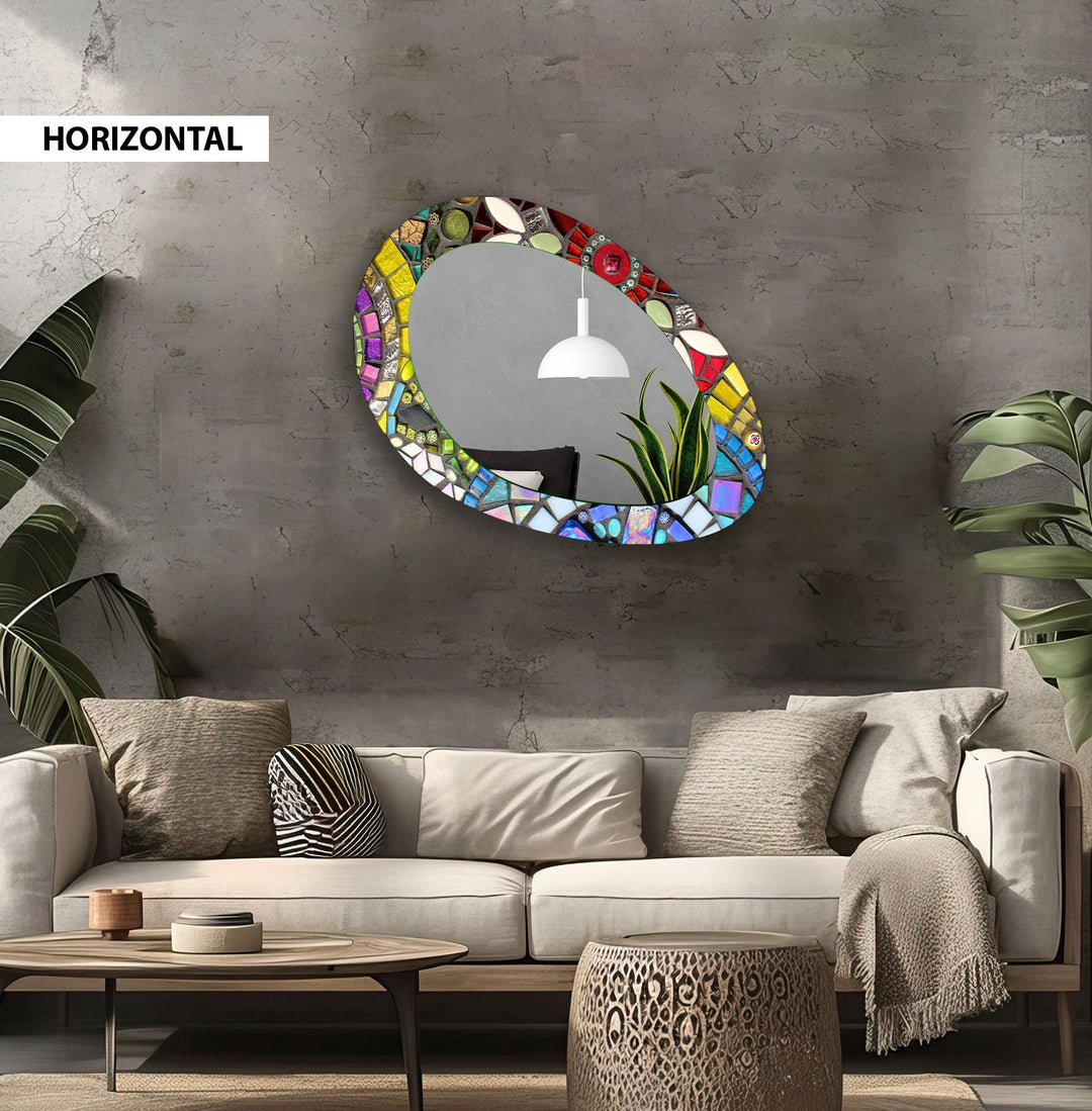 Color Mosaic Asymmetric Oval Living Room Wall Mirror