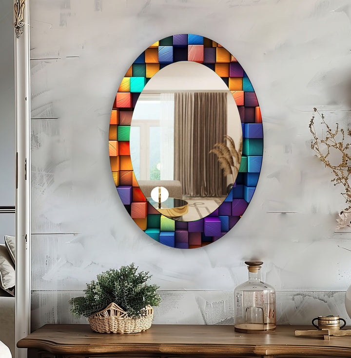 Color Stained Oval Wall Mirror