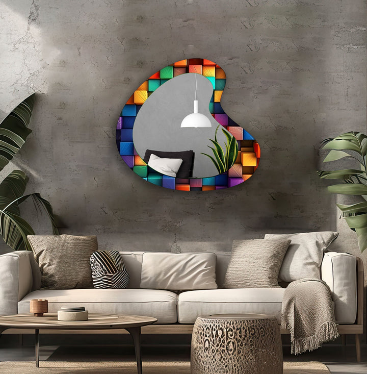 Modern Colorful Cubes Irregular Glass Wall Mirror