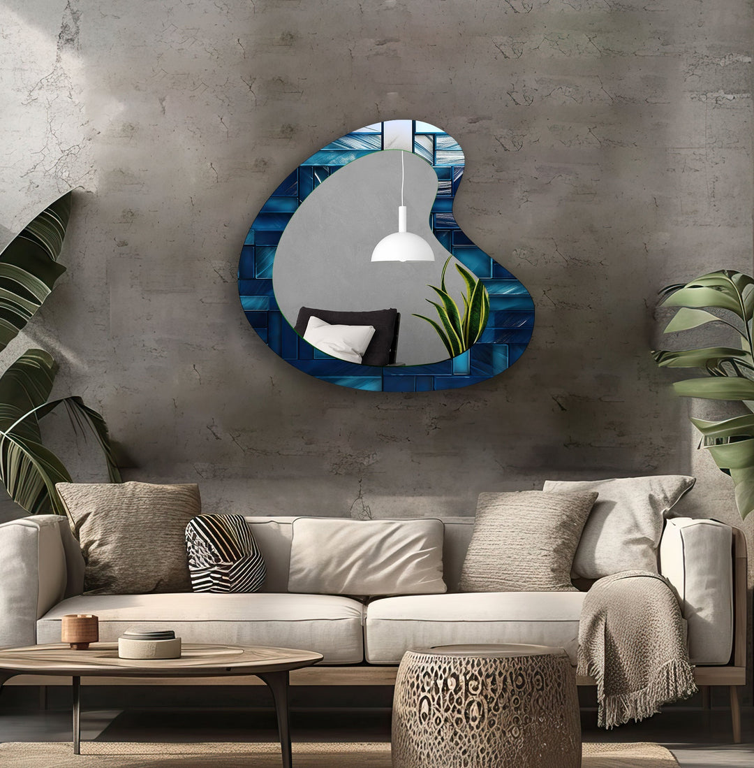 Blue Mosaic Tiles Modern Wall Mirror