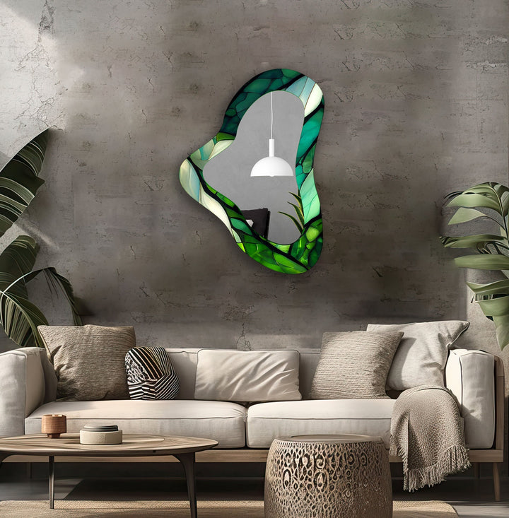 Vivid Green Asymmetrical Glass Wall Mirror