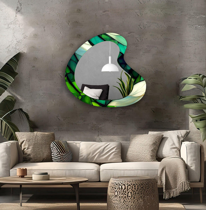 Green Stained Asymmetrical Wall Mirror