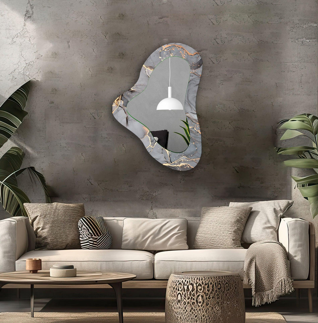 Gray Decorative Asymmetrical Glass Wall Mirror