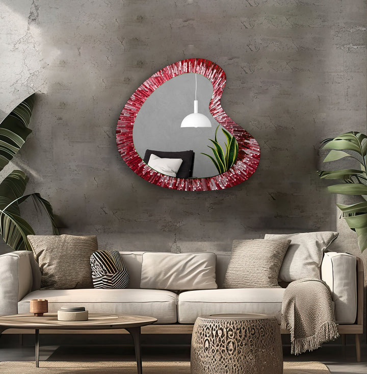 Red Lines Abstract Decorative Wall Mirror