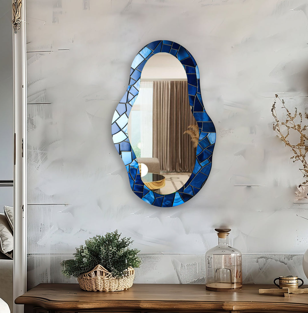 Stanied Blue Asymmetric Wall Mirror